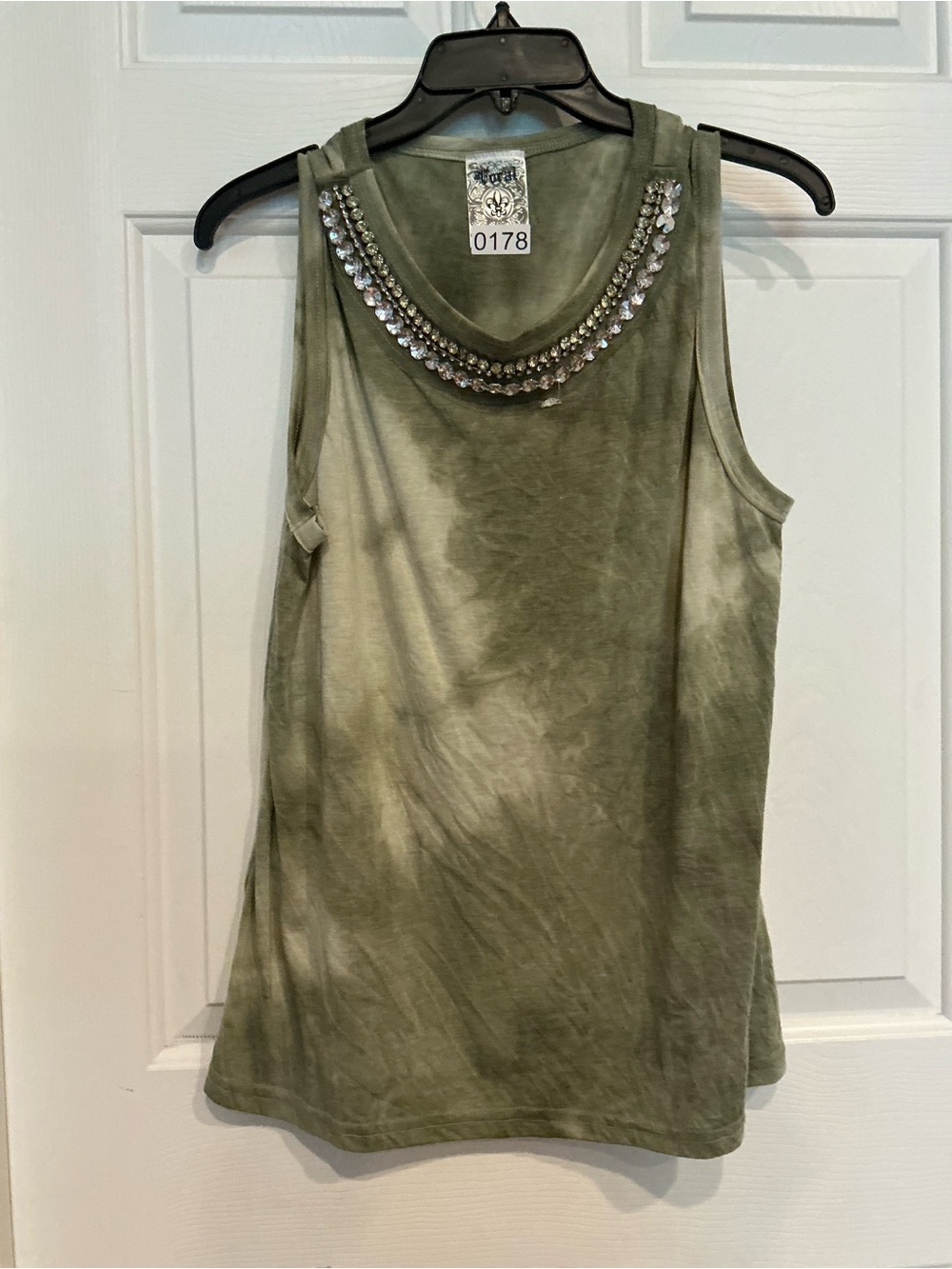 Vocal Olive Green Crystal-Embellished Tank Top